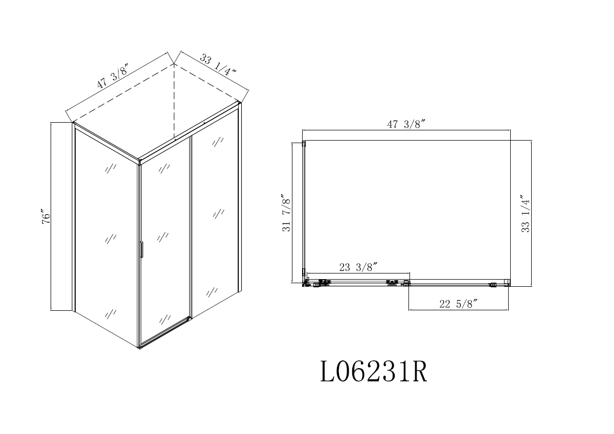 TRUSTMADE 48 in. H x 34 in. W x 76 in. H Semi-Frameless Square Sliding Shower Enclosure (cUPC Approved), w/ Invisible Rollers