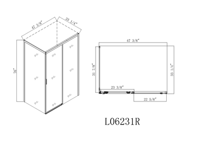 TRUSTMADE 48 in. H x 34 in. W x 76 in. H Semi-Frameless Square Sliding Shower Enclosure (cUPC Approved), w/ Invisible Rollers