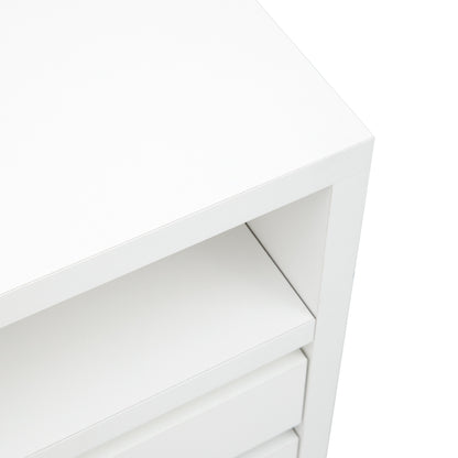 TREXM Comtemporary Sideboard MDF Storage Cabinet with Double-Storey Tabletop, Two Cabinets and Three Drawers for Dining Room, Kitchen, Living Room (White)