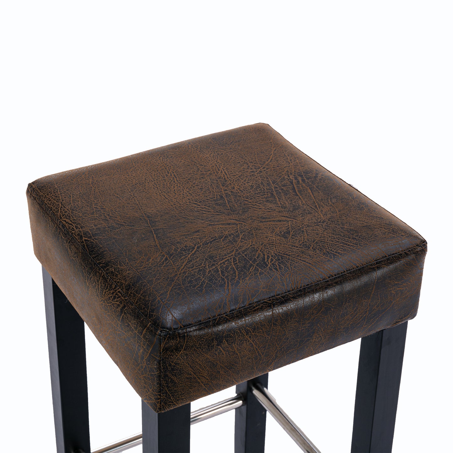 HengMing Barstool in Brown Fabric and Black Wood Finish,2-Pcs Set