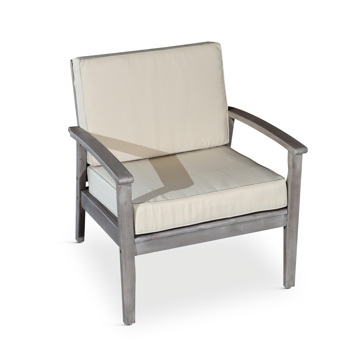 Deep Seat Eucalyptus Chair, Silver Gray Finish, Sand Cushions