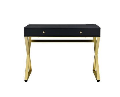 ACME Coleen Built-in USB Port Writing Desk, Black & Brass Finish 93050