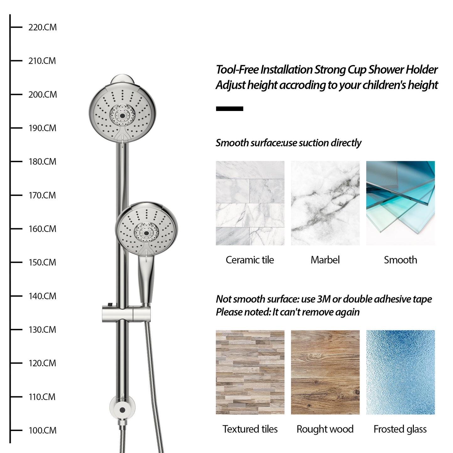 Multi Function Dual Shower Head, with Adjustable Slide Bar,Chrome