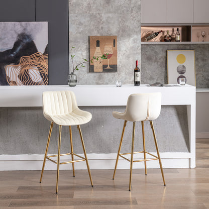 30 inch Set of 2 Bar Stools,with Chrome Footrest Velvet Fabric Counter Stool Golden Leg Simple High Bar Stool,CREAM