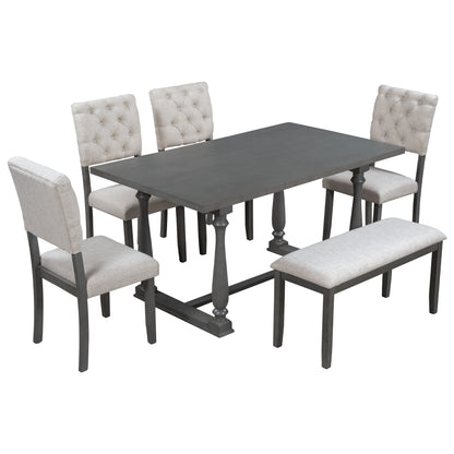 TREXM 6-Piece Dining Table and Chair Set with Special-shaped Legs and Foam-covered Seat Backs&Cushions for Dining Room (Gary)