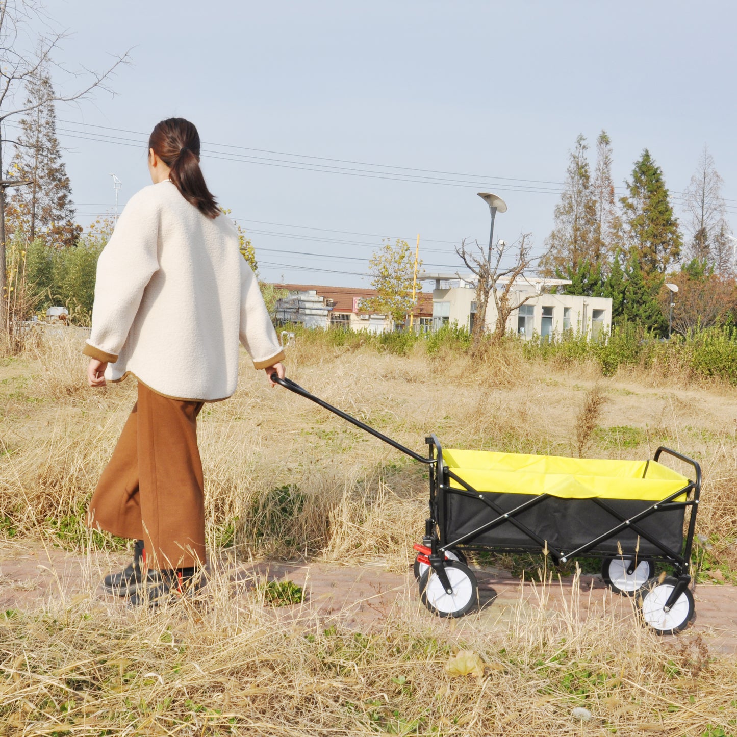 Folding Wagon Garden Shopping Beach Cart (black+yellow)