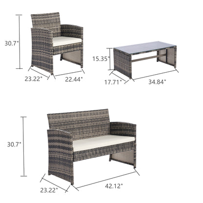 Outdoor Rattan Furniture Sofa And Table Set  4 pcs set Gray+beige