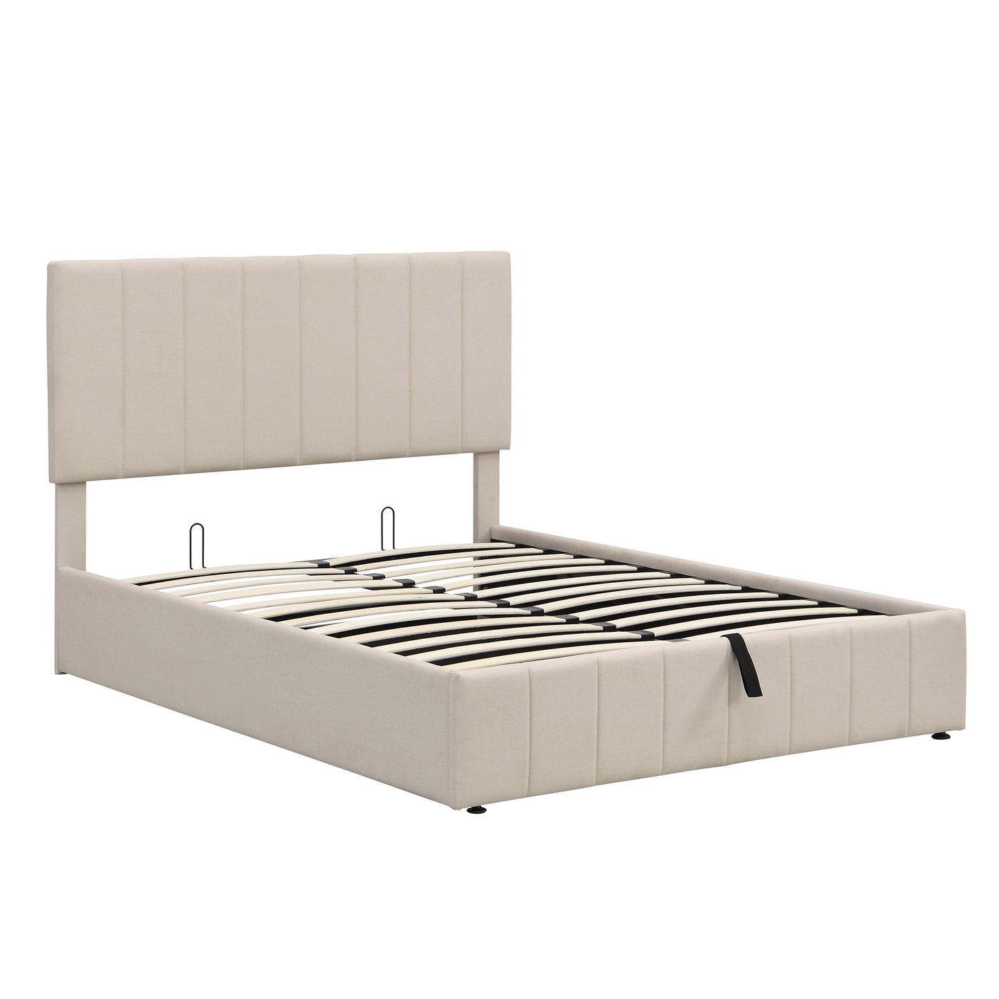 Full size Upholstered Platform bed with a Hydraulic Storage System - Beige