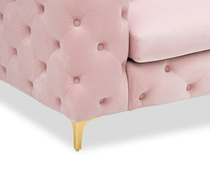 New design comfortable pink loveseat with two throw pillows in the same color