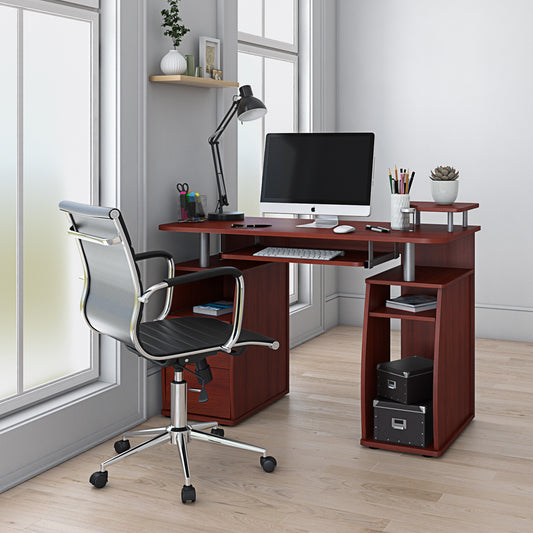 Techni Mobili Complete Computer Workstation Desk With Storage, Mahogany