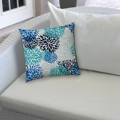 BURSTING BLOOMS Aqua Indoor/Outdoor Pillow - Sewn Closure