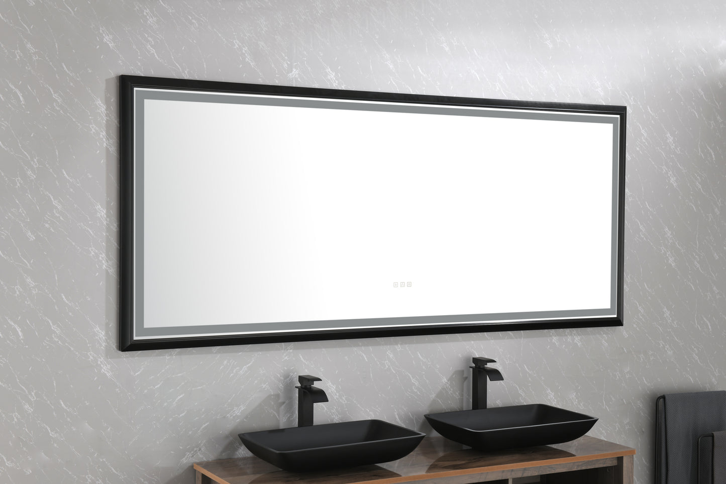 Super Bright Led Bathroom Mirror with Lights,  Lighted Vanity Mirrors for Wall, 
Anti Fog Dimmable 
with 2Pack ， Matte Shell Glass Rectangular Vessel Bathroom Sink in Black with Faucet and Pop-Up