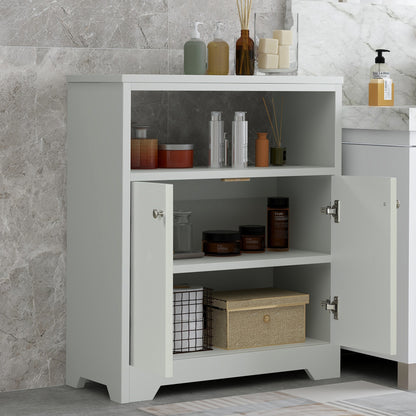 Grey Bathroom Storage Cabinet with Adjustable Shelves, Freestanding Floor Cabinet for Home Kitchen, Easy to Assemble