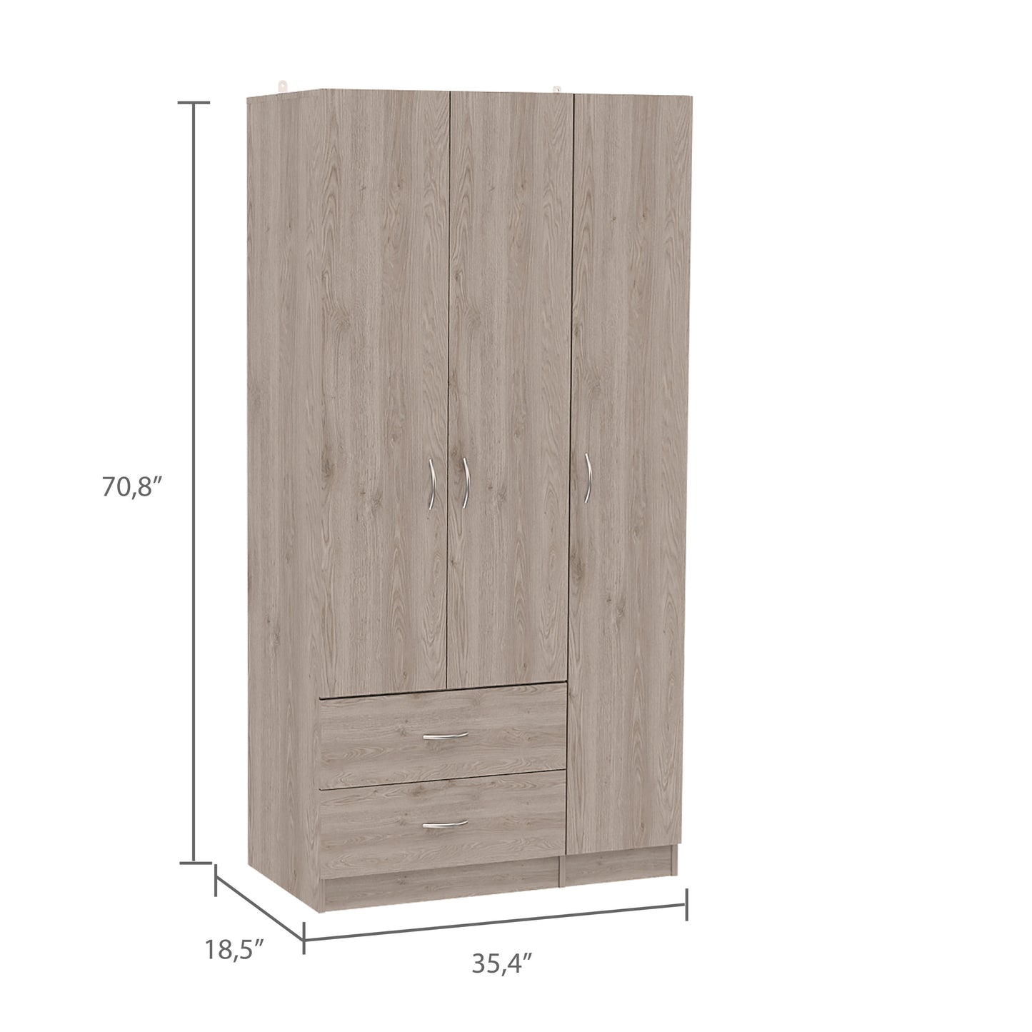 Rowaton 2-Drawer 3-Door  Armoire Light Gray