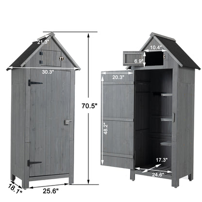 30.3”L X 21.3”W X 70.5”H Outdoor Storage Cabinet Tool Shed Wooden Garden Shed  Gray