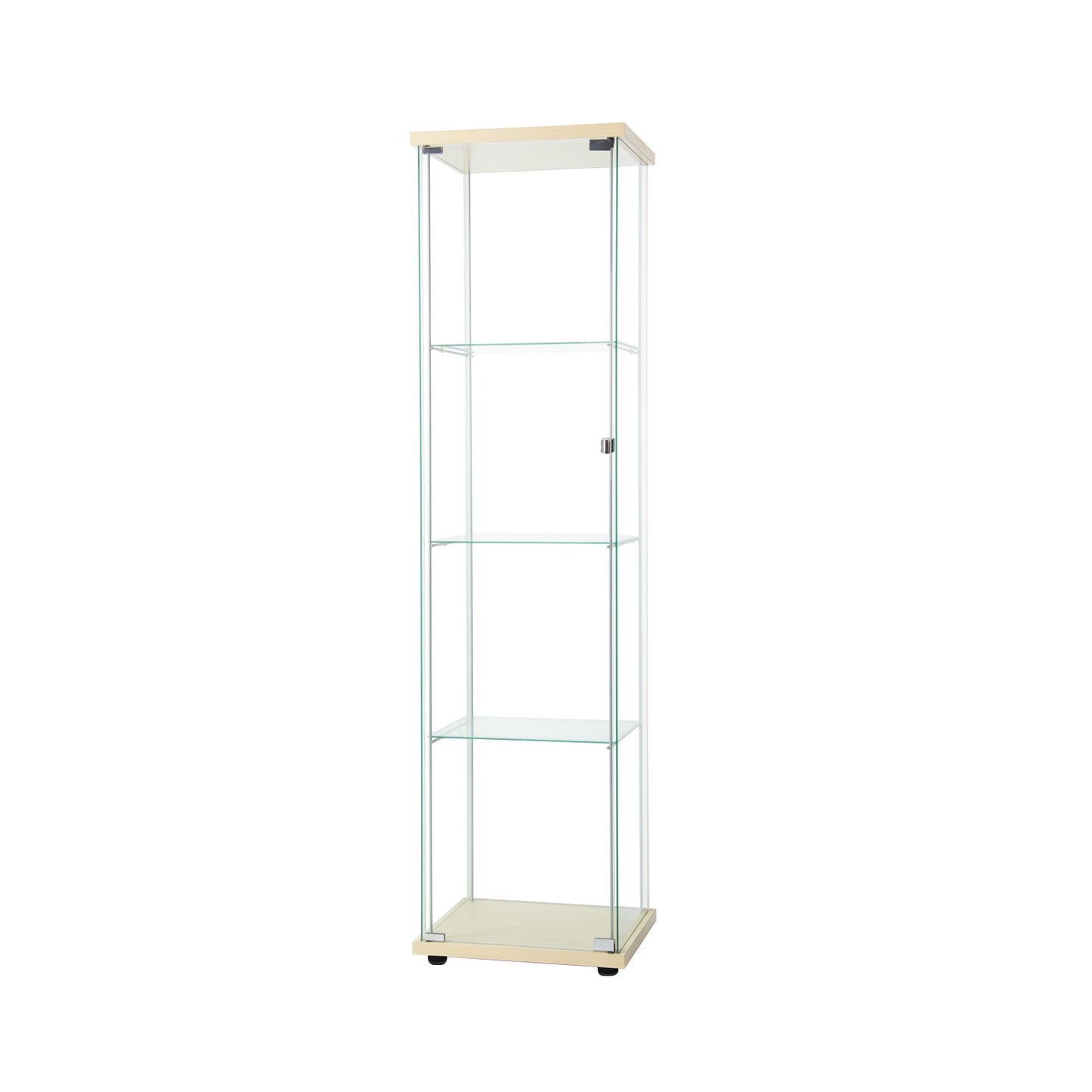 Glass Cabinet    Glass Display Cabinet 4 Shelves with Door, Floor Standing Curio Bookshelf for Living Room Bedroom Office, 64” x 17”x 14.5”, Natural Wood