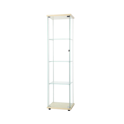 Glass Cabinet    Glass Display Cabinet 4 Shelves with Door, Floor Standing Curio Bookshelf for Living Room Bedroom Office, 64” x 17”x 14.5”, Natural Wood