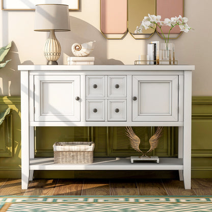 TREXM  Cambridge Series Buffet Sideboard Console Table with Bottom Shelf (White)