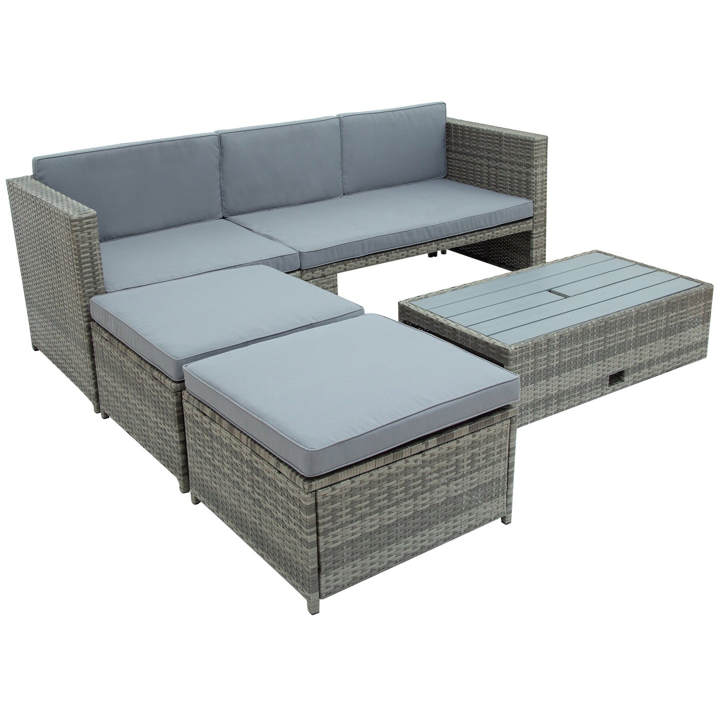 TOPMAX 4-piece Outdoor Backyard Patio Rattan Sofa Set, All-weather PE Wicker Sectional Furniture Set with Retractable Table, Gray