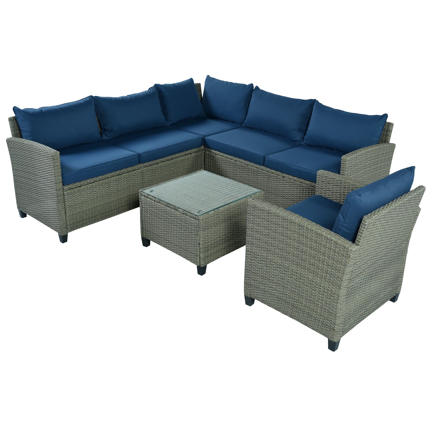 U_STYLE Patio Furniture Set, 5 Piece Outdoor Conversation Set，with Coffee Table, Cushions and Single Chair