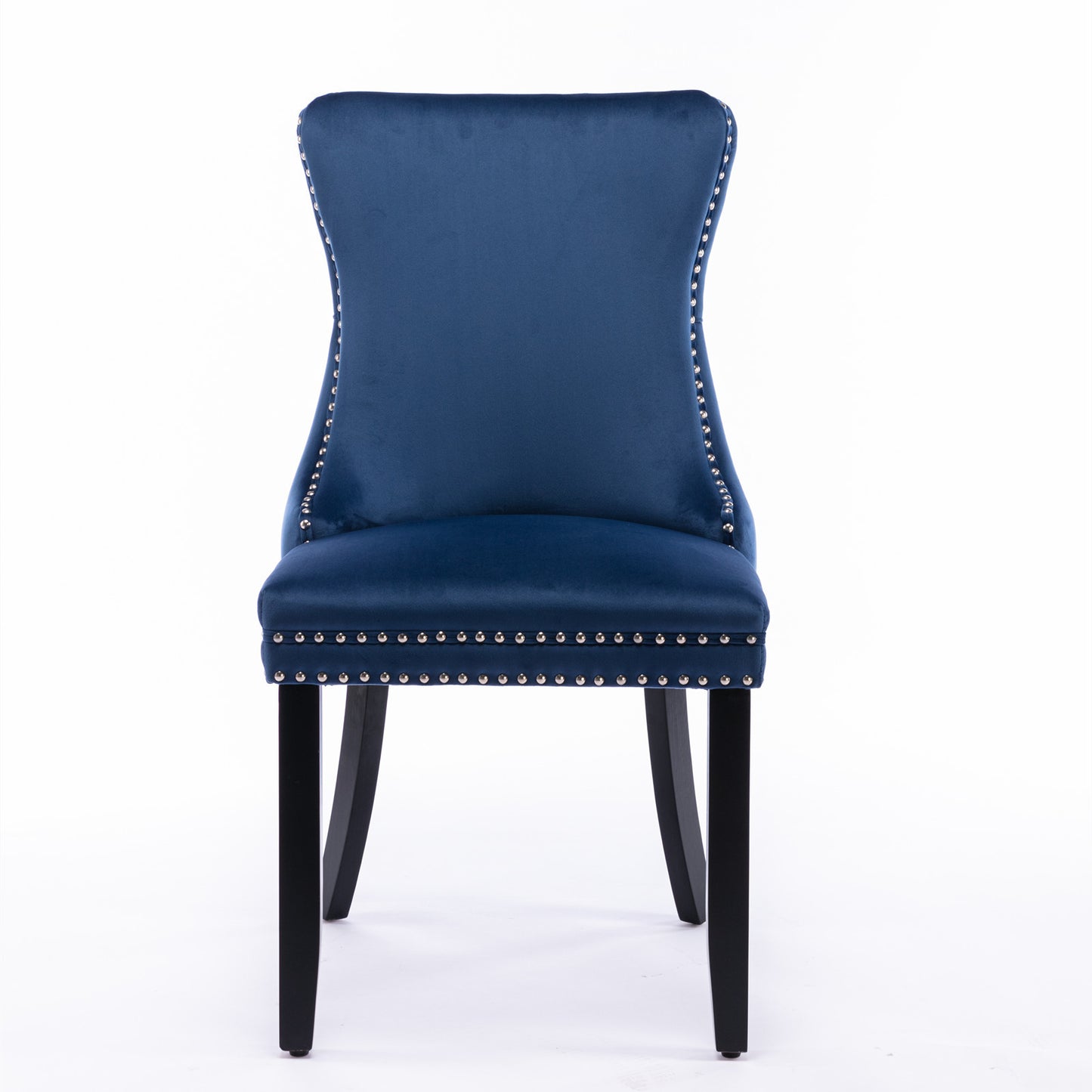 A&A Furniture,Upholstered Wing-Back Dining Chair with Backstitching Nailhead Trim and Solid Wood Legs,Set of 2, Blue,8809BL, KD