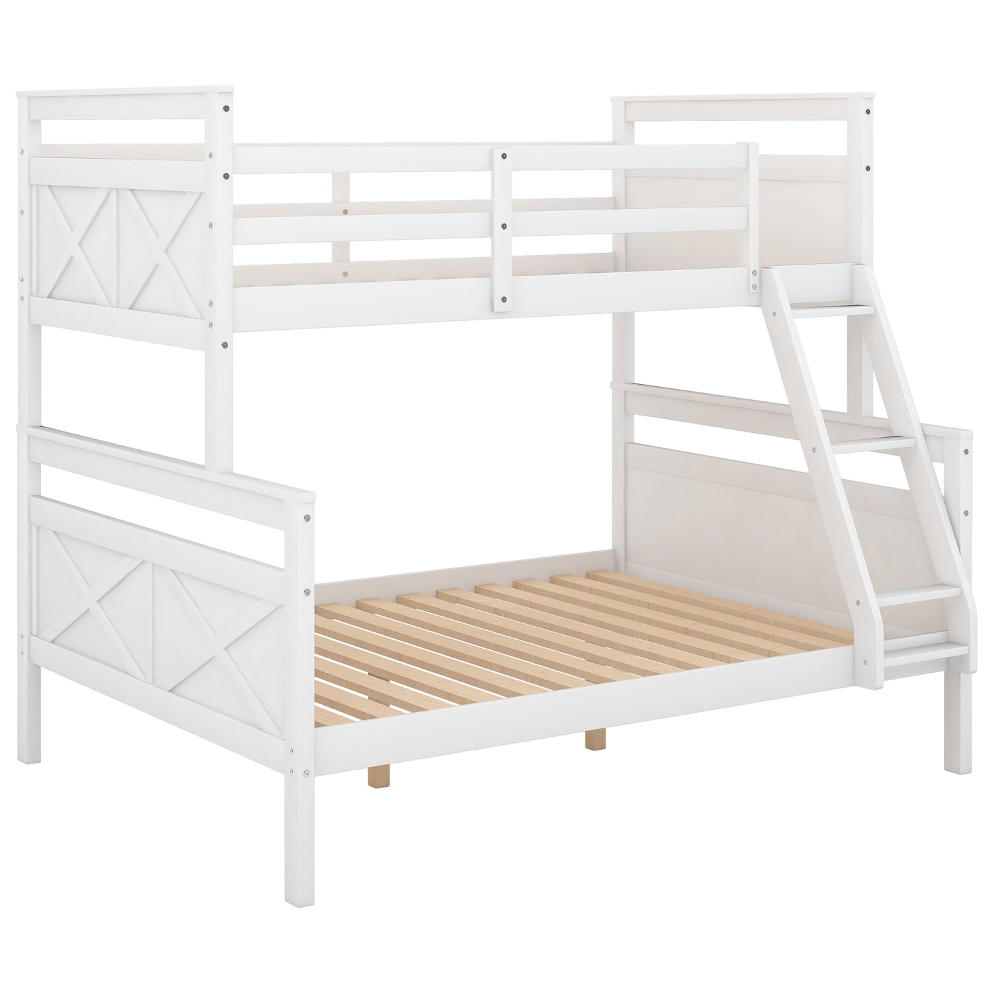 Twin over Full Bunk Bed with ladder, Safety Guardrail, Perfect for Bedroom, White