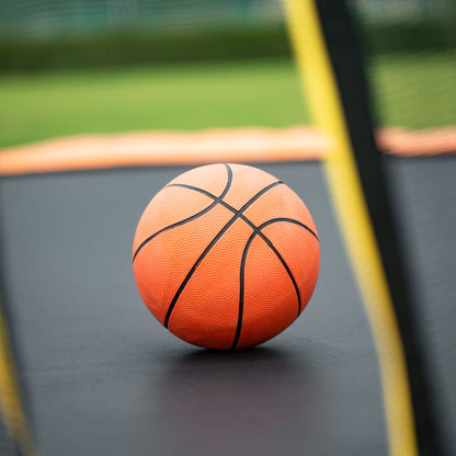 14FT Powder-coated Advanced Trampoline with Basketball Hoop Inflator and Ladder(Outer Safety Enclosure) Orange