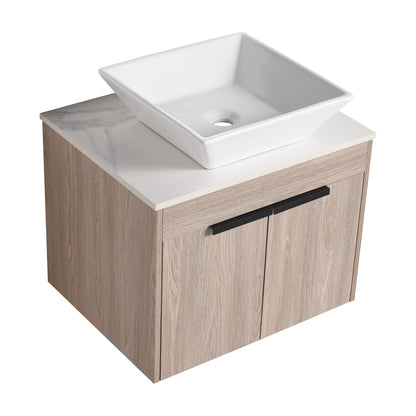 24 " Modern Design Float Bathroom Vanity With Ceramic Basin Set,  Wall Mounted White Oak Vanity  With Soft Close Door,KD-Packing，KD-Packing，2 Pieces Parcel（TOP-BAB101MOWH）