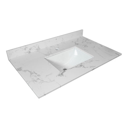 Montary 31inch bathroom stone vanity top engineered white marble color with undermount ceramic sink and single faucet hole with backsplash
