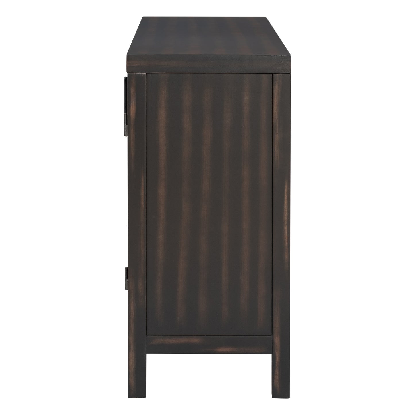 TREXM Large Storage Space Sideboard with Artificial Rattan Door and metal handles for Living Room and Entryway (Espresso)