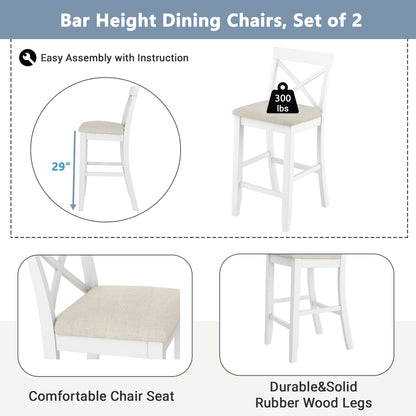 TOPMAX Farmhouse 48”Rectangular Wood Bar Height Dining Set Kitchen Breakfast Nook with 2 Chairs for Small Places,Cherry+White