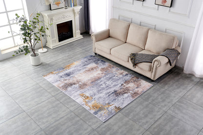 ZARA Collection Abstract Design Gray Brown Rust Machine Washable Super Soft Area Rug