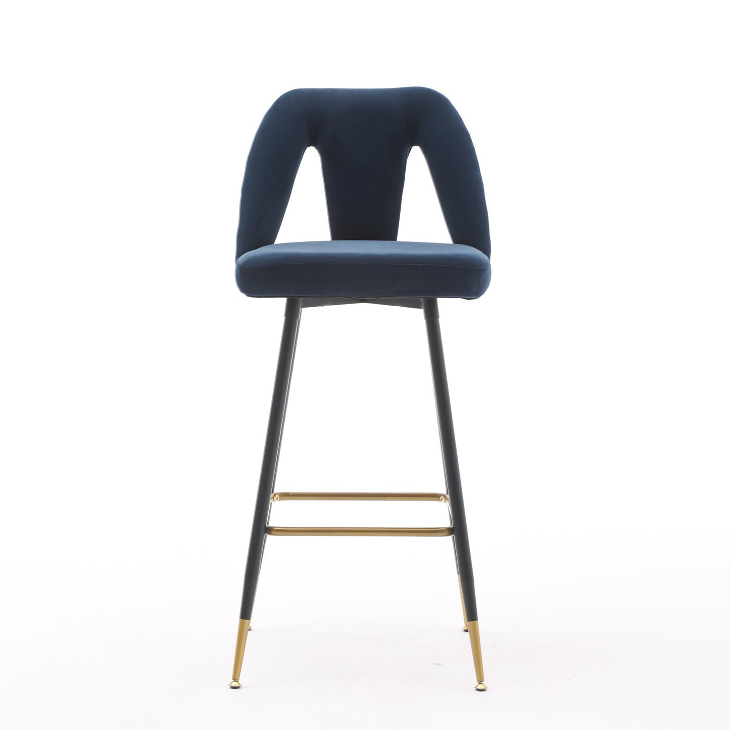 A&A Furniture,Akoya Collection Modern | Contemporary Velvet Upholstered Connor 28" Bar Stool & Counter Stools with Nailheads and Gold Tipped Black Metal Legs,Set of 2 (Blue)