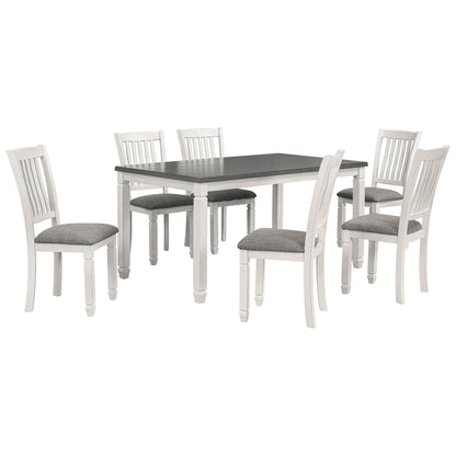 TREXM 7-Piece Dining Table Set Wood Dining Table and 6 Upholstered Chairs with Shaped Legs for Dining Room/Living Room Furniture (Gray+White)