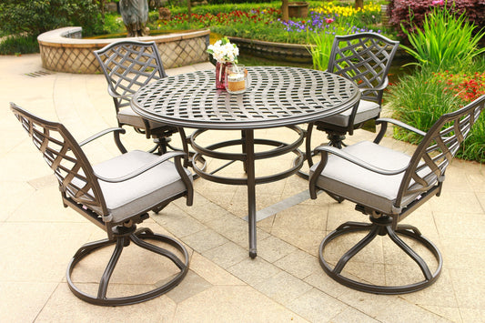 Round 4 - Person 49" Long Aluminum Dining Set with Sunbrella Cushions