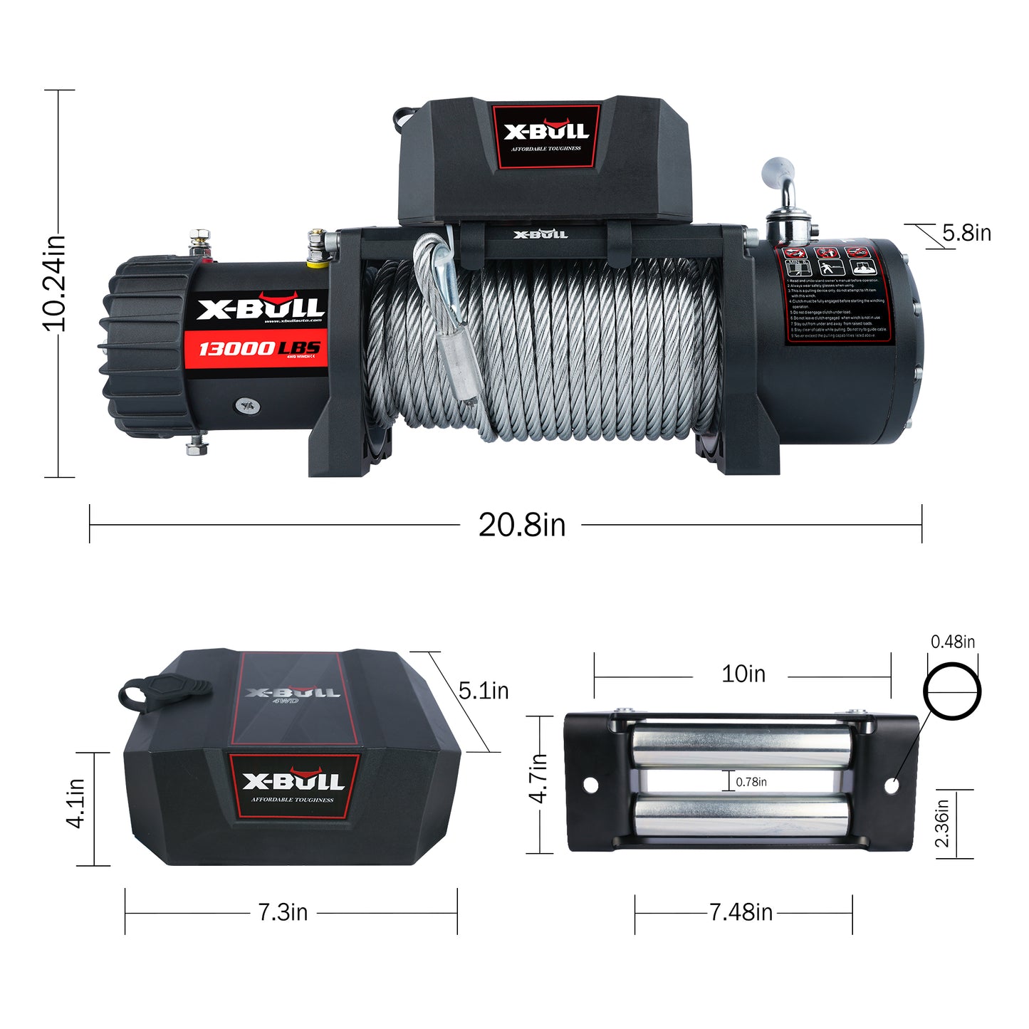 X-BULL Electric Winch 13000 LBS Steel Cable Wireless Remote Crystal Film