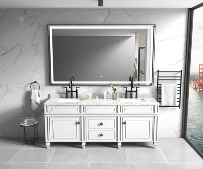 84in. W x48 in. H Framed LED Single Bathroom Vanity Mirror in Polished Crystal  Bathroom Vanity LED Mirror with 3 Color Lights Mirror for Bathroom Wall