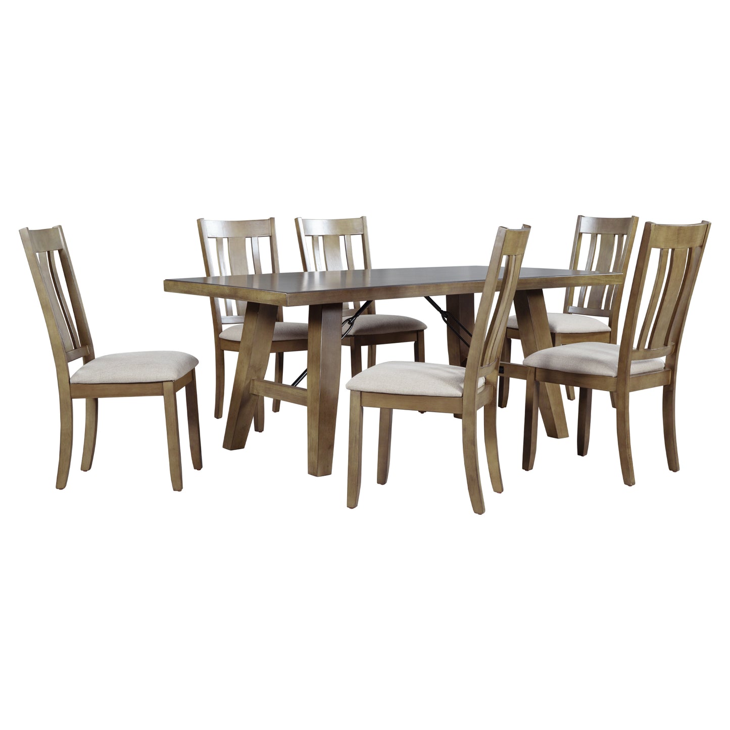 TREXM 7-Piece Dining Room Set - 72" Industrial Style Rectangular Table with Chain Bracket and 6 Dining Chairs (Natural Walnut)