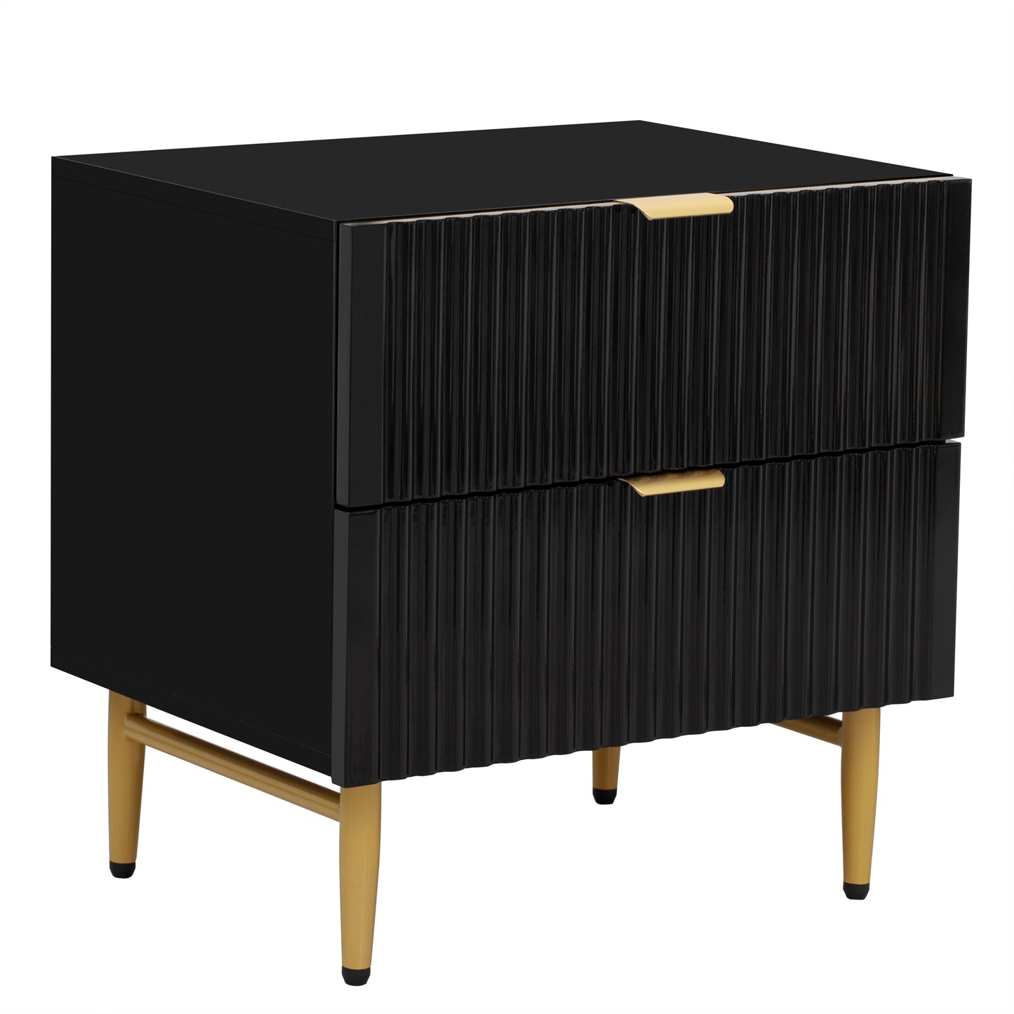 Nightstand with 2 Drawers & Golden Handle，Storage Bedside Table - Black