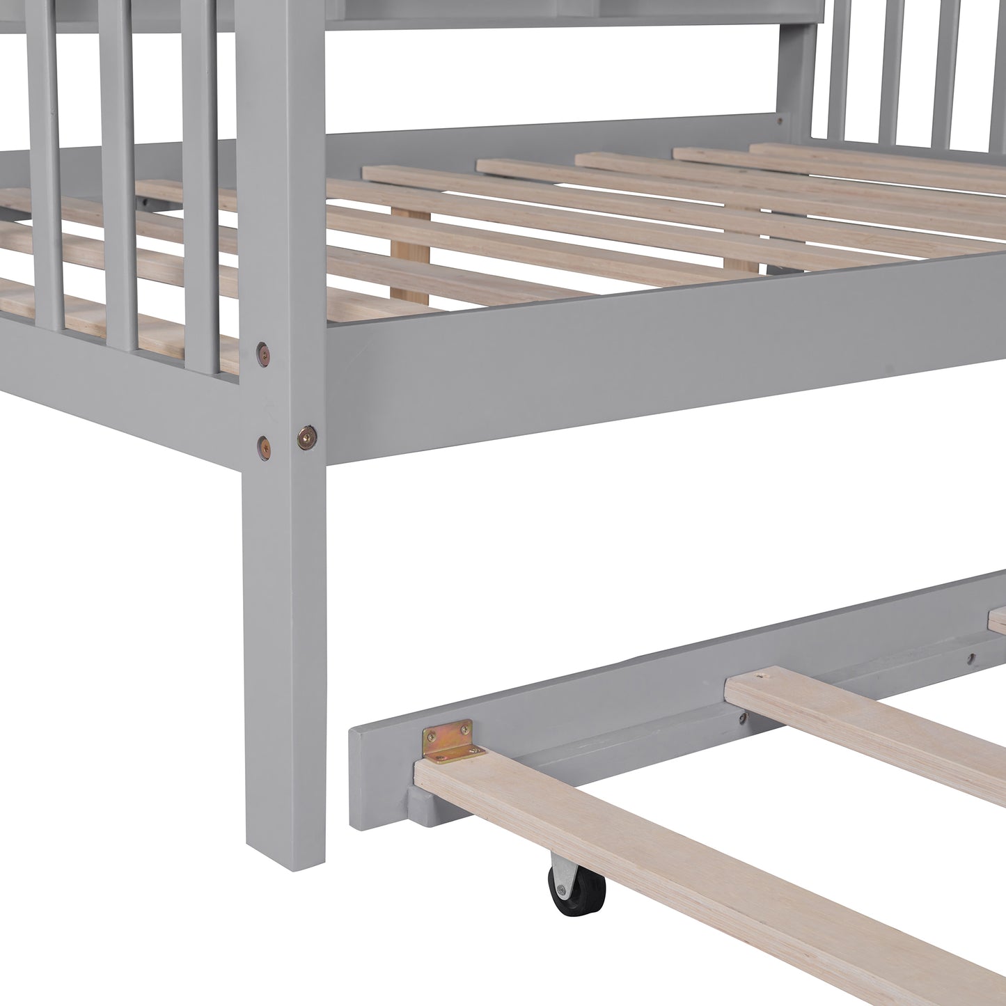 Wooden Full Size House Bed with Trundle,Kids Bed with Shelf, Gray