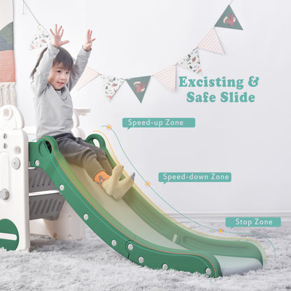 Kids Slide with Bus Play Structure Climber, Freestanding Bus Climber with Slide for Toddlers, Bus Climber Slide Set with Basketball Hoop