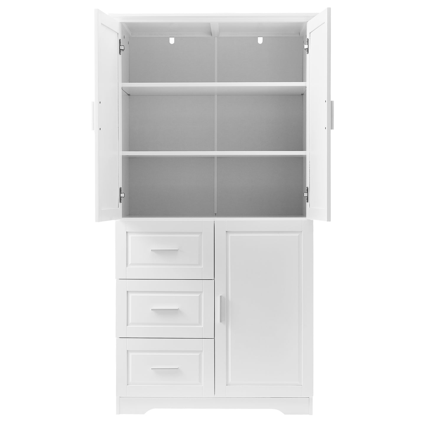 Tall and Wide Storage Cabinet with Doors for Bathroom/Office, Three Drawers, White