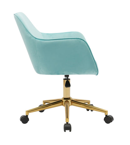 Modern Velvet Fabric Material Adjustable Height 360 revolving Home Office Chair with Gold Metal Legs and Universal Wheels for Indoor,Aqua Light Blue