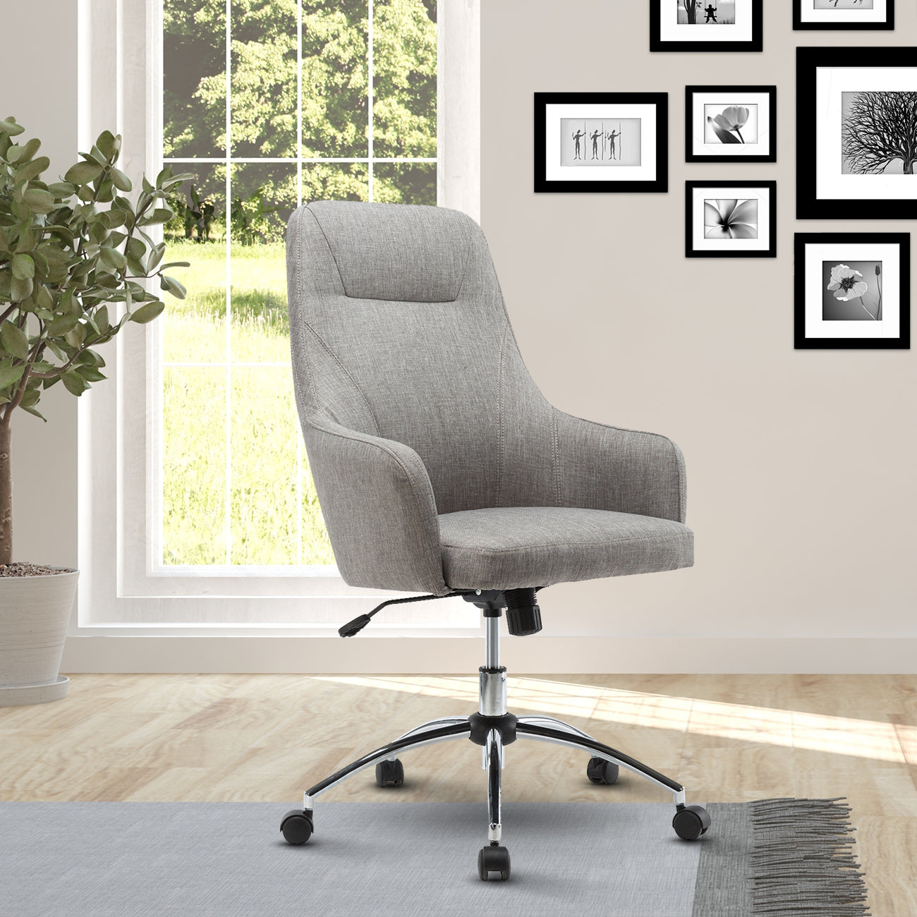 Techni Mobili Comfy Height Adjustable Rolling Office Desk Chair with Wheels