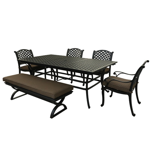 Rectangular 6 - Person 86" Long Powder Coated Aluminum Dining Set with Cushions