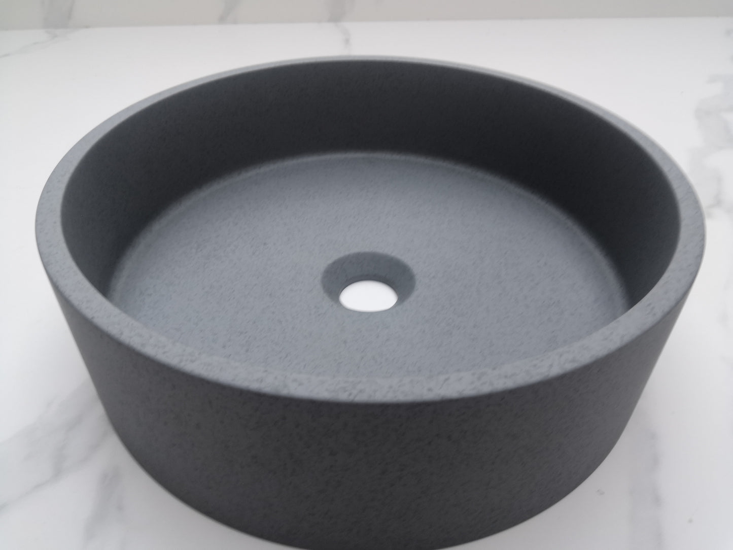 Round Concrete Vessel Bathroom Sink in Grey without Faucet and Drain