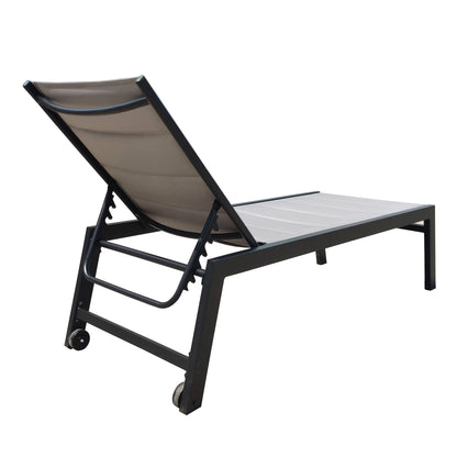 Deluxe Outdoor Chaise Lounge Chair,Five-Position Adjustable Aluminum Recliner,All Weather For Patio,Beach,Yard, Pool(Gray Fabric)