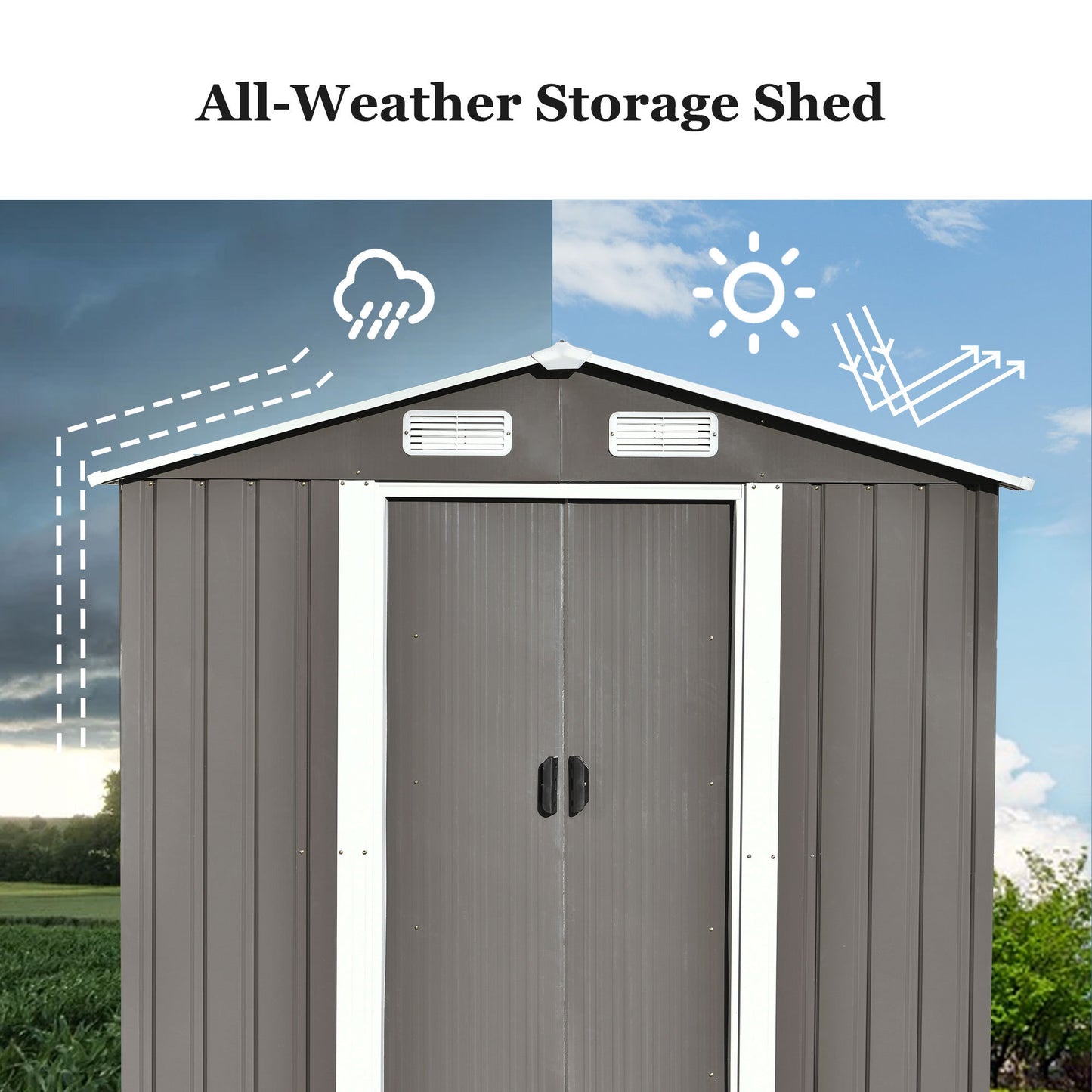 TOPMAX Patio 6ft x4ft Bike Shed Garden Shed, Metal Storage Shed with Lockable Door, Tool Cabinet with Vents and Foundation for Backyard, Lawn, Garden, Gray