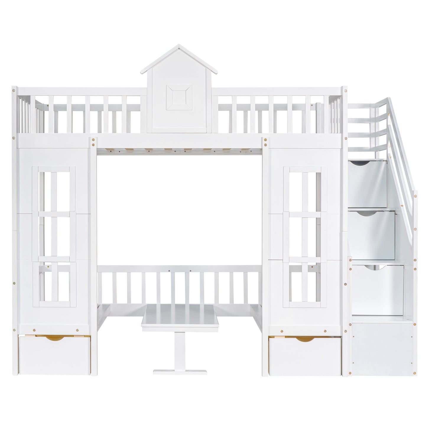 Twin-Over-Twin Bunk Bed with Changeable Table , Bunk Bed  Turn into Upper Bed and Down Desk with 2 Drawers - White