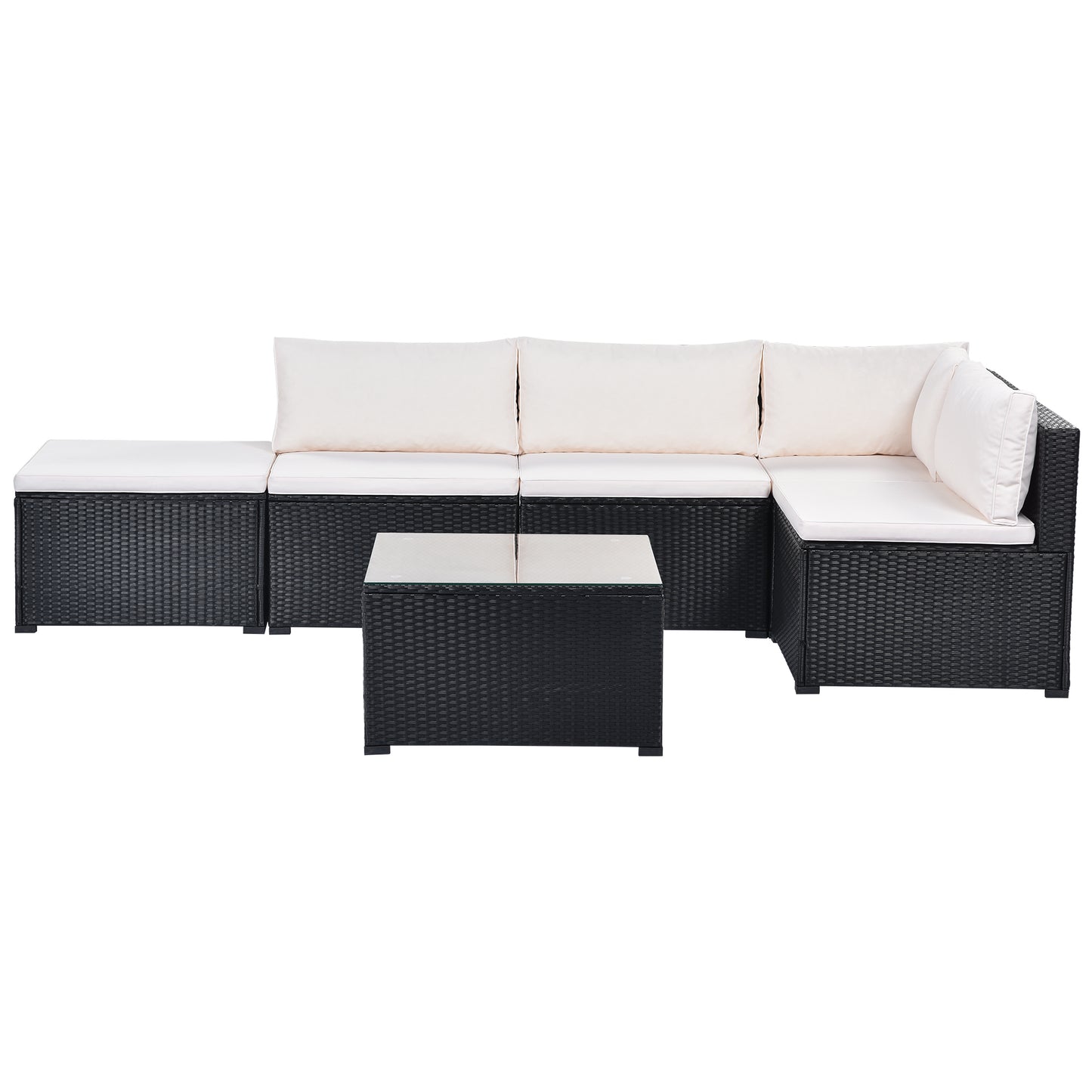 GO 6-Piece Outdoor Furniture Set with PE Rattan Wicker, Patio Garden Sectional Sofa Chair, removable cushions (Black wicker, Beige cushion)